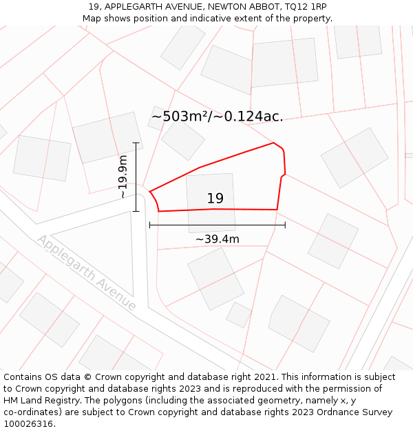 19, APPLEGARTH AVENUE, NEWTON ABBOT, TQ12 1RP: Plot and title map