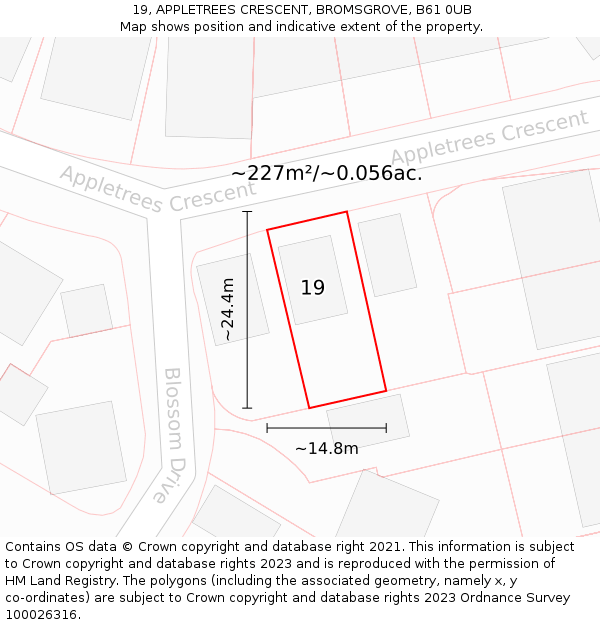 19, APPLETREES CRESCENT, BROMSGROVE, B61 0UB: Plot and title map