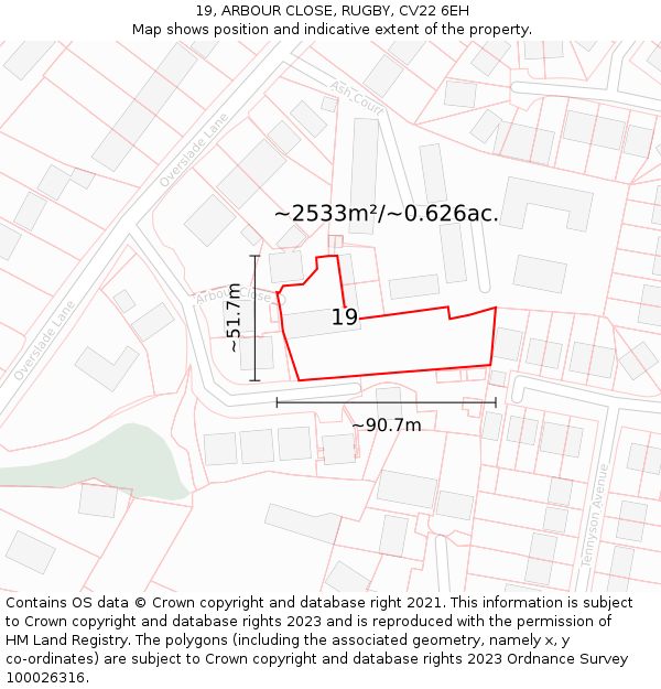 19, ARBOUR CLOSE, RUGBY, CV22 6EH: Plot and title map
