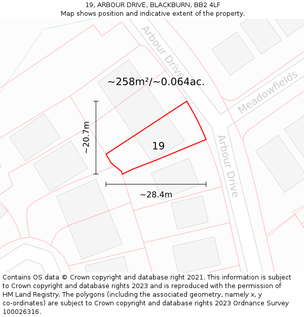 19, ARBOUR DRIVE, BLACKBURN, BB2 4LF: Plot and title map