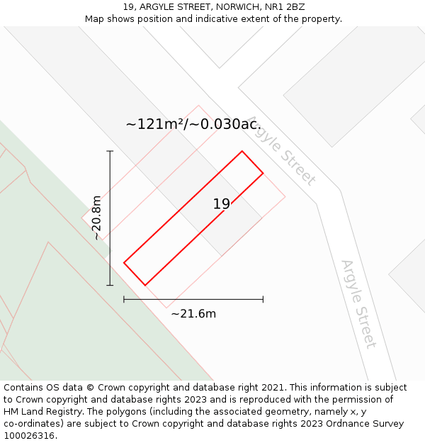 19, ARGYLE STREET, NORWICH, NR1 2BZ: Plot and title map