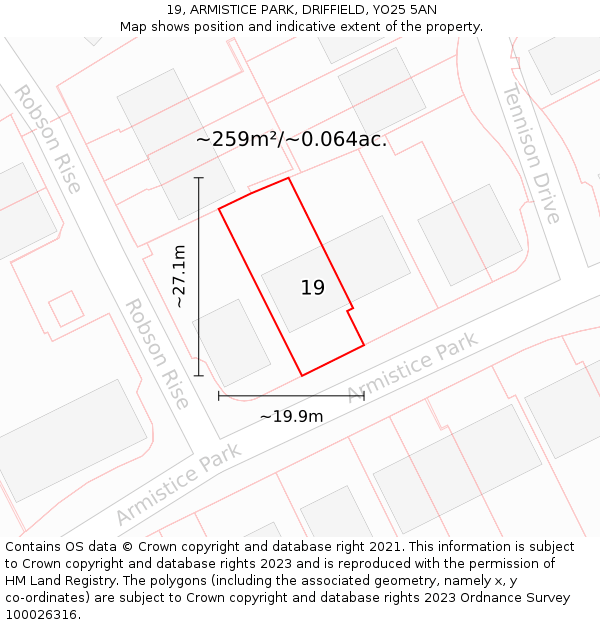 19, ARMISTICE PARK, DRIFFIELD, YO25 5AN: Plot and title map