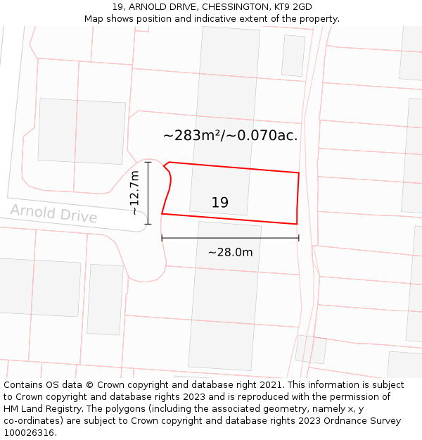 19, ARNOLD DRIVE, CHESSINGTON, KT9 2GD: Plot and title map