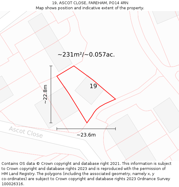 19, ASCOT CLOSE, FAREHAM, PO14 4RN: Plot and title map