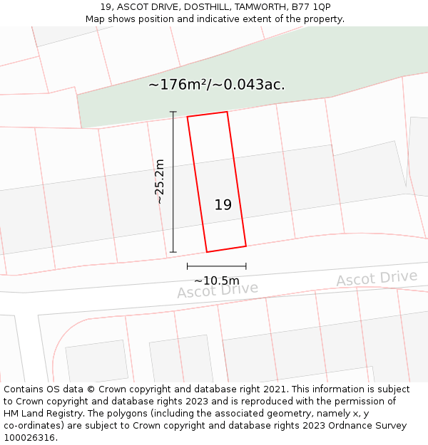 19, ASCOT DRIVE, DOSTHILL, TAMWORTH, B77 1QP: Plot and title map