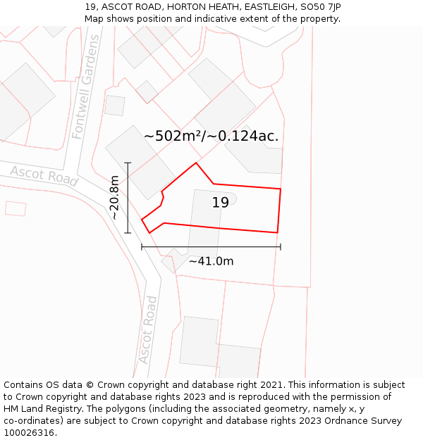 19, ASCOT ROAD, HORTON HEATH, EASTLEIGH, SO50 7JP: Plot and title map
