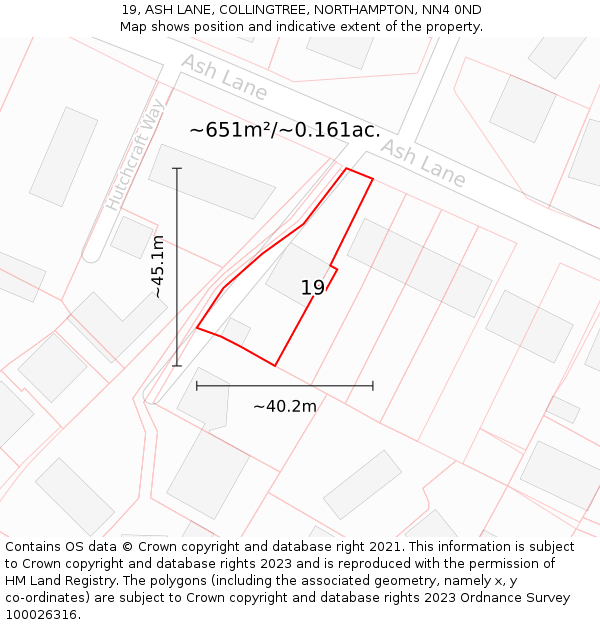 19, ASH LANE, COLLINGTREE, NORTHAMPTON, NN4 0ND: Plot and title map
