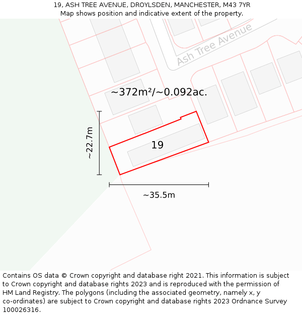 19, ASH TREE AVENUE, DROYLSDEN, MANCHESTER, M43 7YR: Plot and title map