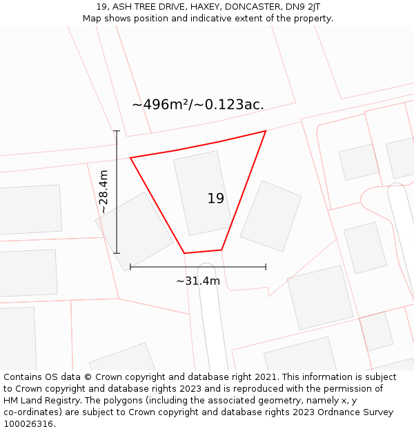 19, ASH TREE DRIVE, HAXEY, DONCASTER, DN9 2JT: Plot and title map