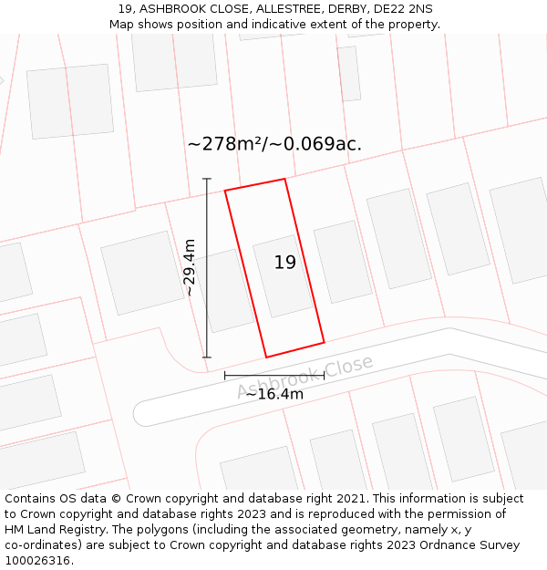 19, ASHBROOK CLOSE, ALLESTREE, DERBY, DE22 2NS: Plot and title map