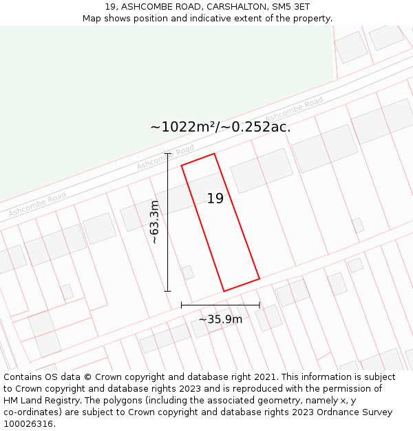 19, ASHCOMBE ROAD, CARSHALTON, SM5 3ET: Plot and title map