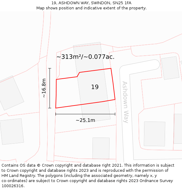 19, ASHDOWN WAY, SWINDON, SN25 1FA: Plot and title map