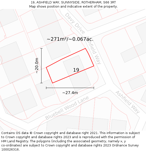 19, ASHFIELD WAY, SUNNYSIDE, ROTHERHAM, S66 3RT: Plot and title map