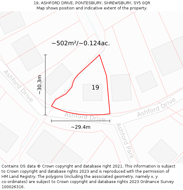 19, ASHFORD DRIVE, PONTESBURY, SHREWSBURY, SY5 0QR: Plot and title map