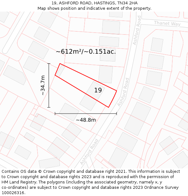 19, ASHFORD ROAD, HASTINGS, TN34 2HA: Plot and title map