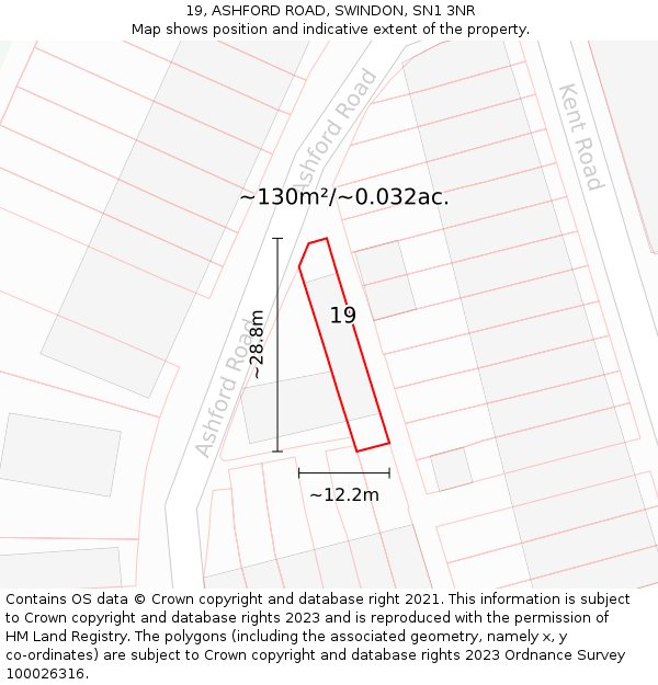 19, ASHFORD ROAD, SWINDON, SN1 3NR: Plot and title map