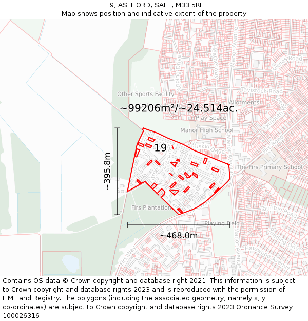 19, ASHFORD, SALE, M33 5RE: Plot and title map