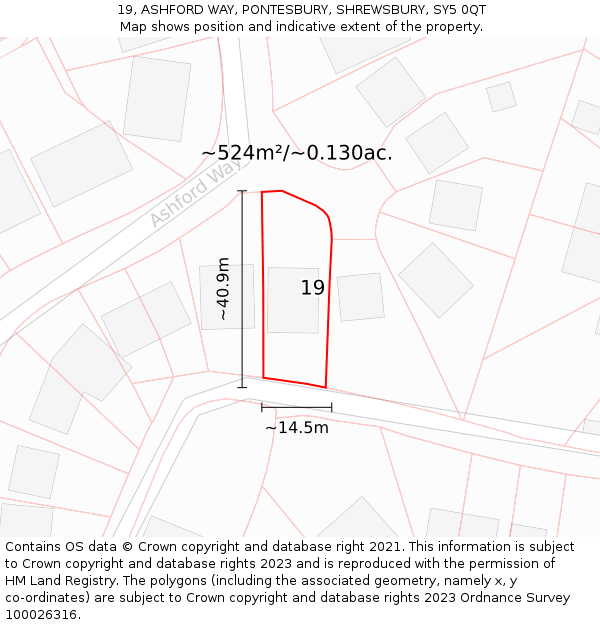 19, ASHFORD WAY, PONTESBURY, SHREWSBURY, SY5 0QT: Plot and title map