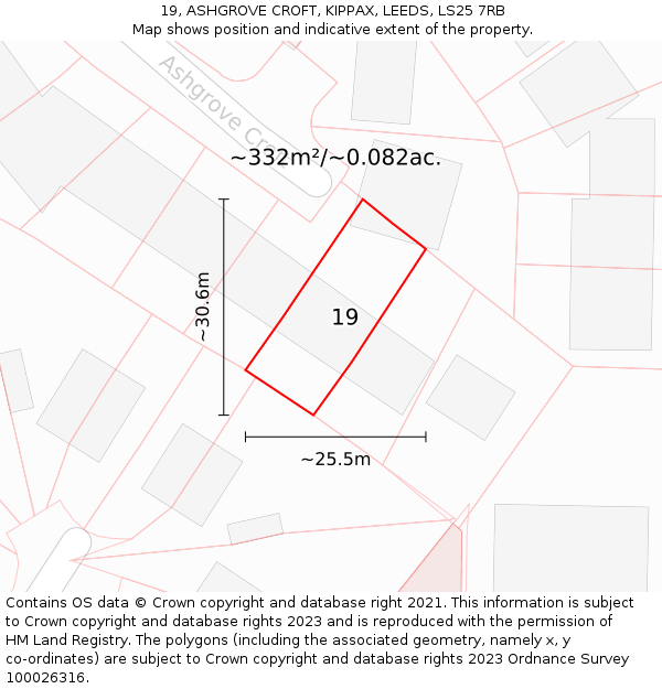 19, ASHGROVE CROFT, KIPPAX, LEEDS, LS25 7RB: Plot and title map