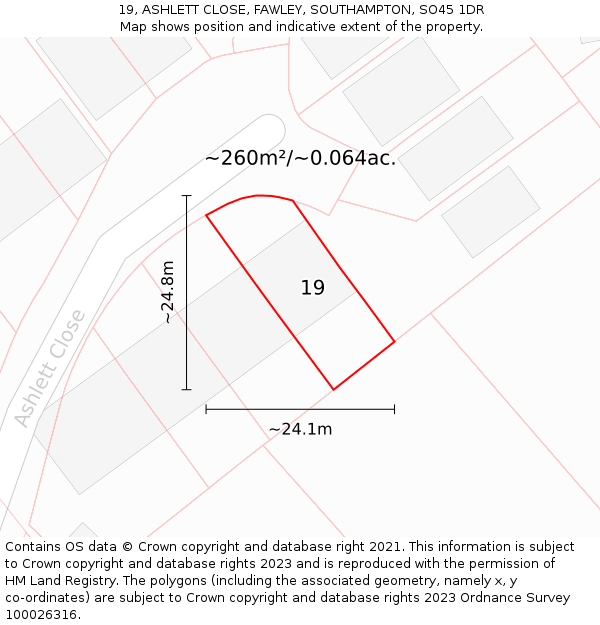19, ASHLETT CLOSE, FAWLEY, SOUTHAMPTON, SO45 1DR: Plot and title map