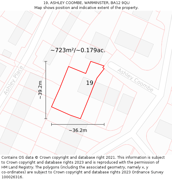 19, ASHLEY COOMBE, WARMINSTER, BA12 9QU: Plot and title map