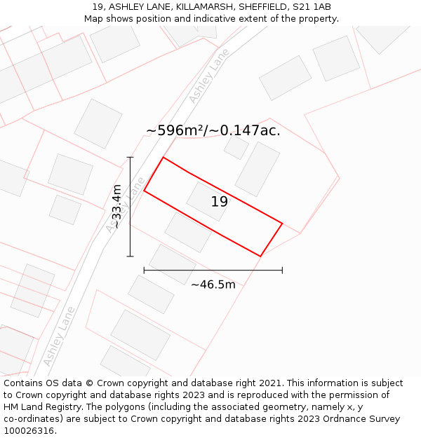 19, ASHLEY LANE, KILLAMARSH, SHEFFIELD, S21 1AB: Plot and title map