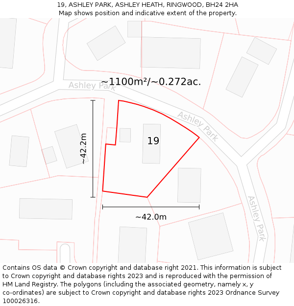 19, ASHLEY PARK, ASHLEY HEATH, RINGWOOD, BH24 2HA: Plot and title map