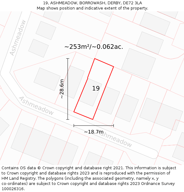 19, ASHMEADOW, BORROWASH, DERBY, DE72 3LA: Plot and title map