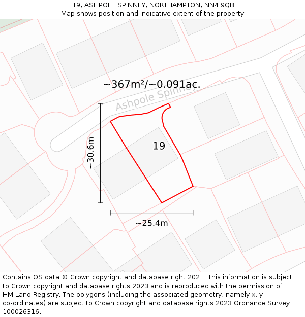 19, ASHPOLE SPINNEY, NORTHAMPTON, NN4 9QB: Plot and title map