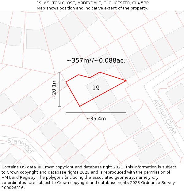 19, ASHTON CLOSE, ABBEYDALE, GLOUCESTER, GL4 5BP: Plot and title map