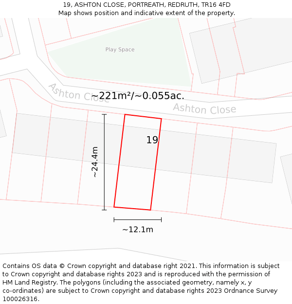 19, ASHTON CLOSE, PORTREATH, REDRUTH, TR16 4FD: Plot and title map