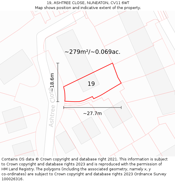 19, ASHTREE CLOSE, NUNEATON, CV11 6WT: Plot and title map
