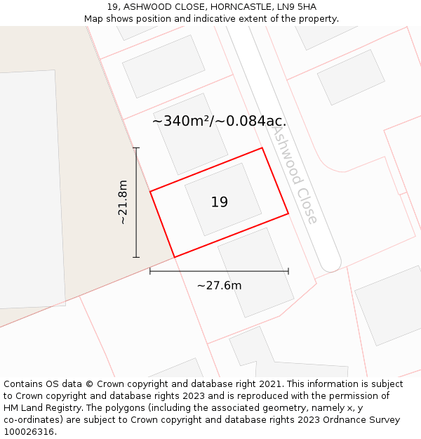 19, ASHWOOD CLOSE, HORNCASTLE, LN9 5HA: Plot and title map