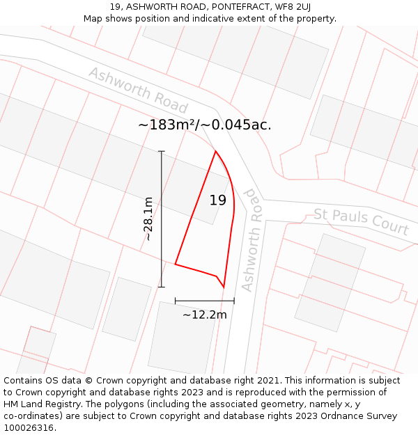 19, ASHWORTH ROAD, PONTEFRACT, WF8 2UJ: Plot and title map