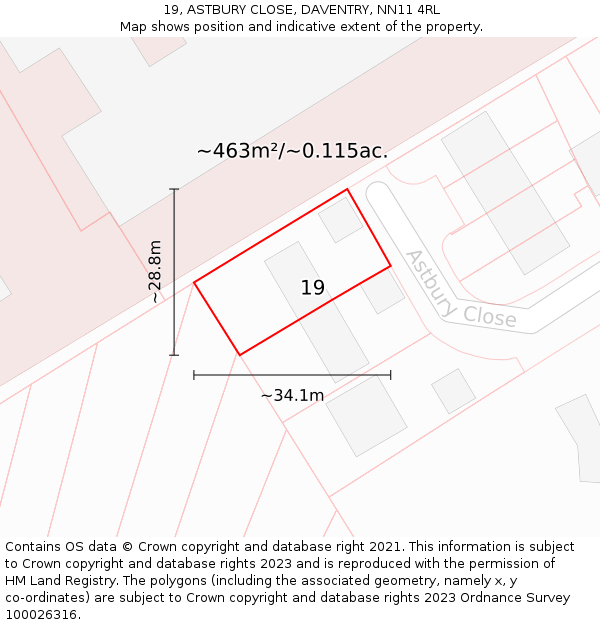 19, ASTBURY CLOSE, DAVENTRY, NN11 4RL: Plot and title map