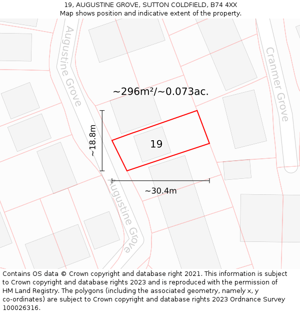 19, AUGUSTINE GROVE, SUTTON COLDFIELD, B74 4XX: Plot and title map