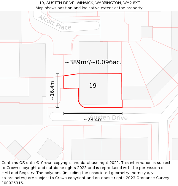 19, AUSTEN DRIVE, WINWICK, WARRINGTON, WA2 8XE: Plot and title map