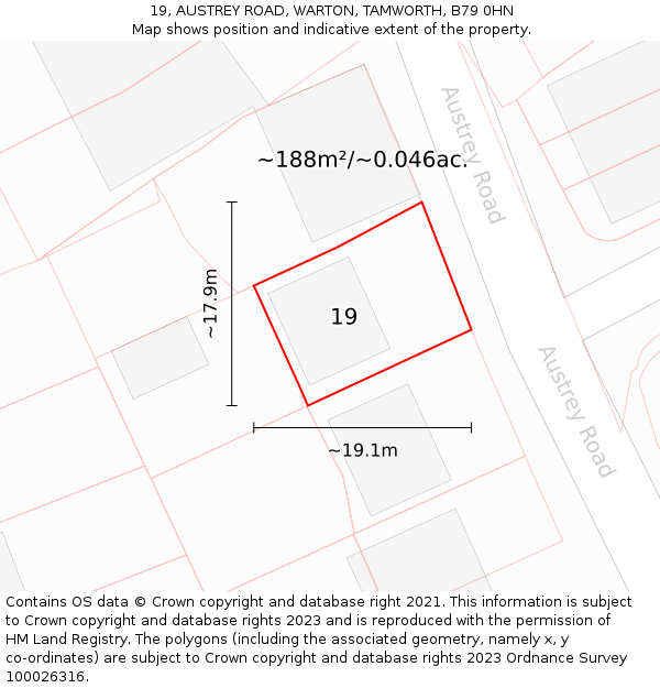 19, AUSTREY ROAD, WARTON, TAMWORTH, B79 0HN: Plot and title map