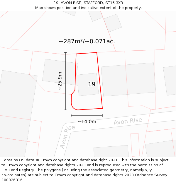 19, AVON RISE, STAFFORD, ST16 3XR: Plot and title map