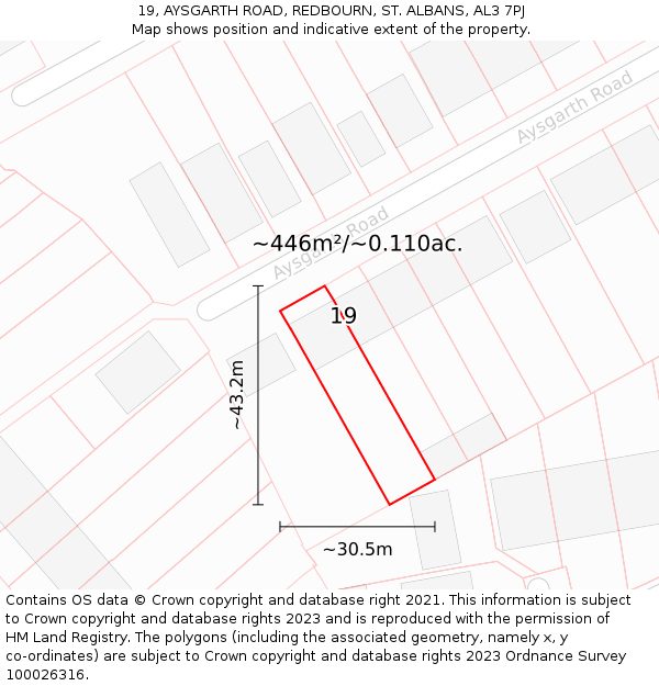 19, AYSGARTH ROAD, REDBOURN, ST. ALBANS, AL3 7PJ: Plot and title map