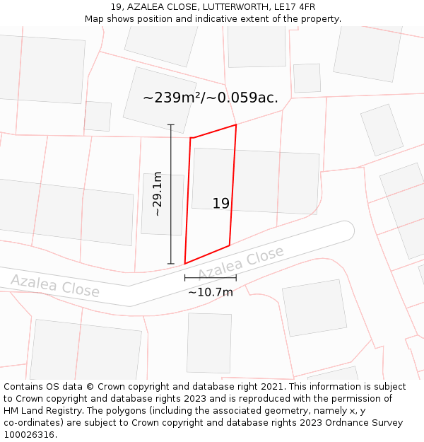 19, AZALEA CLOSE, LUTTERWORTH, LE17 4FR: Plot and title map