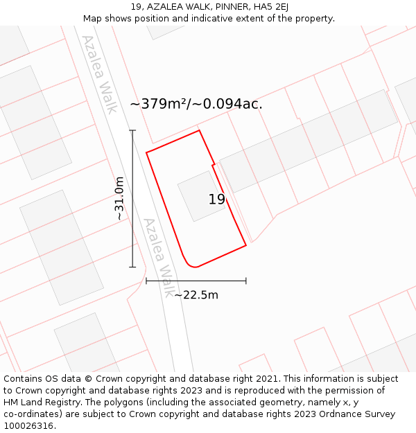 19, AZALEA WALK, PINNER, HA5 2EJ: Plot and title map