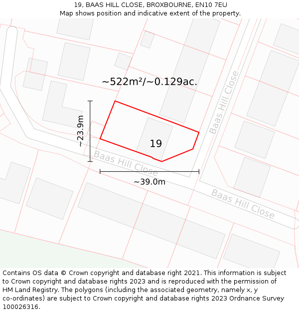 19, BAAS HILL CLOSE, BROXBOURNE, EN10 7EU: Plot and title map