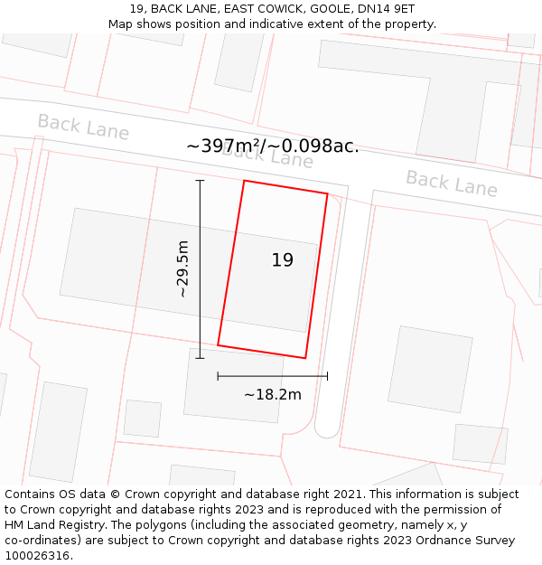 19, BACK LANE, EAST COWICK, GOOLE, DN14 9ET: Plot and title map