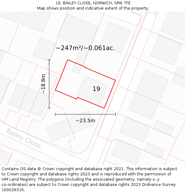 19, BAILEY CLOSE, NORWICH, NR6 7FE: Plot and title map