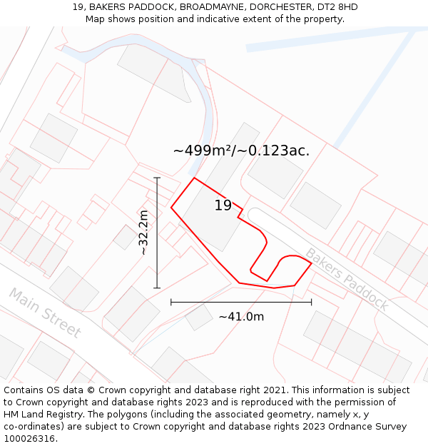19, BAKERS PADDOCK, BROADMAYNE, DORCHESTER, DT2 8HD: Plot and title map