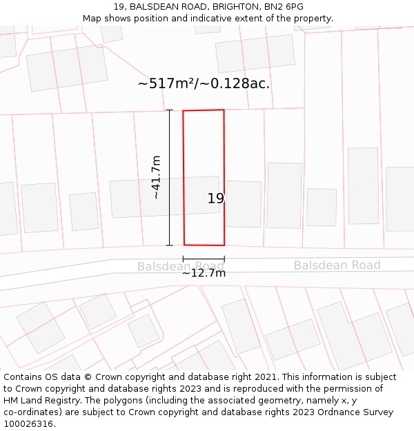 19, BALSDEAN ROAD, BRIGHTON, BN2 6PG: Plot and title map
