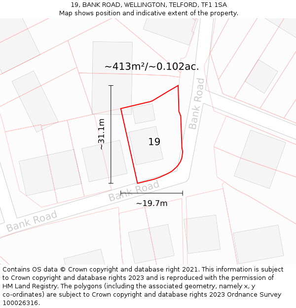 19, BANK ROAD, WELLINGTON, TELFORD, TF1 1SA: Plot and title map