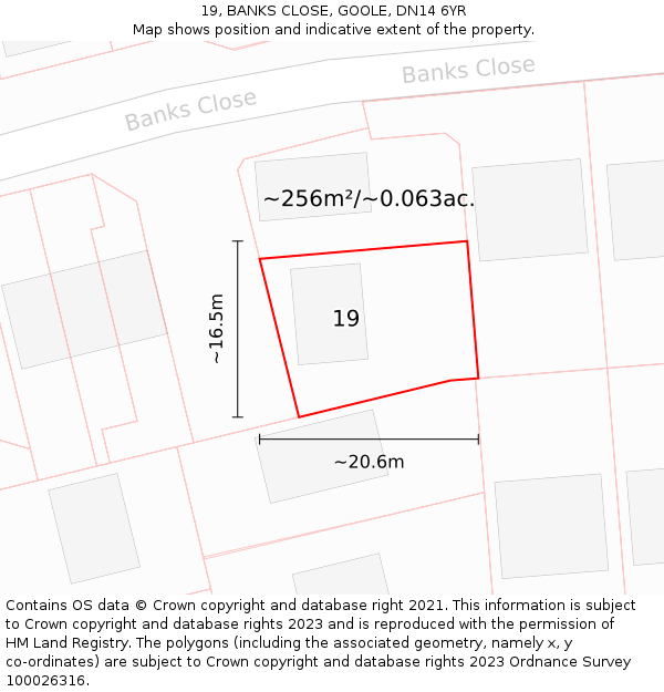 19, BANKS CLOSE, GOOLE, DN14 6YR: Plot and title map