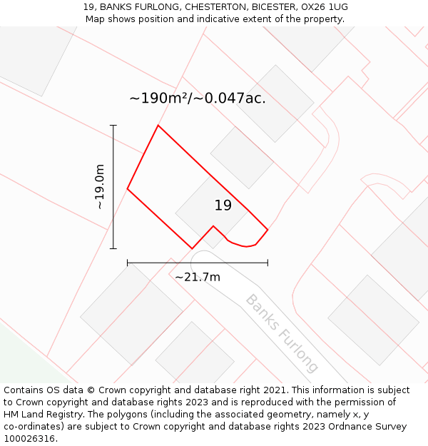 19, BANKS FURLONG, CHESTERTON, BICESTER, OX26 1UG: Plot and title map